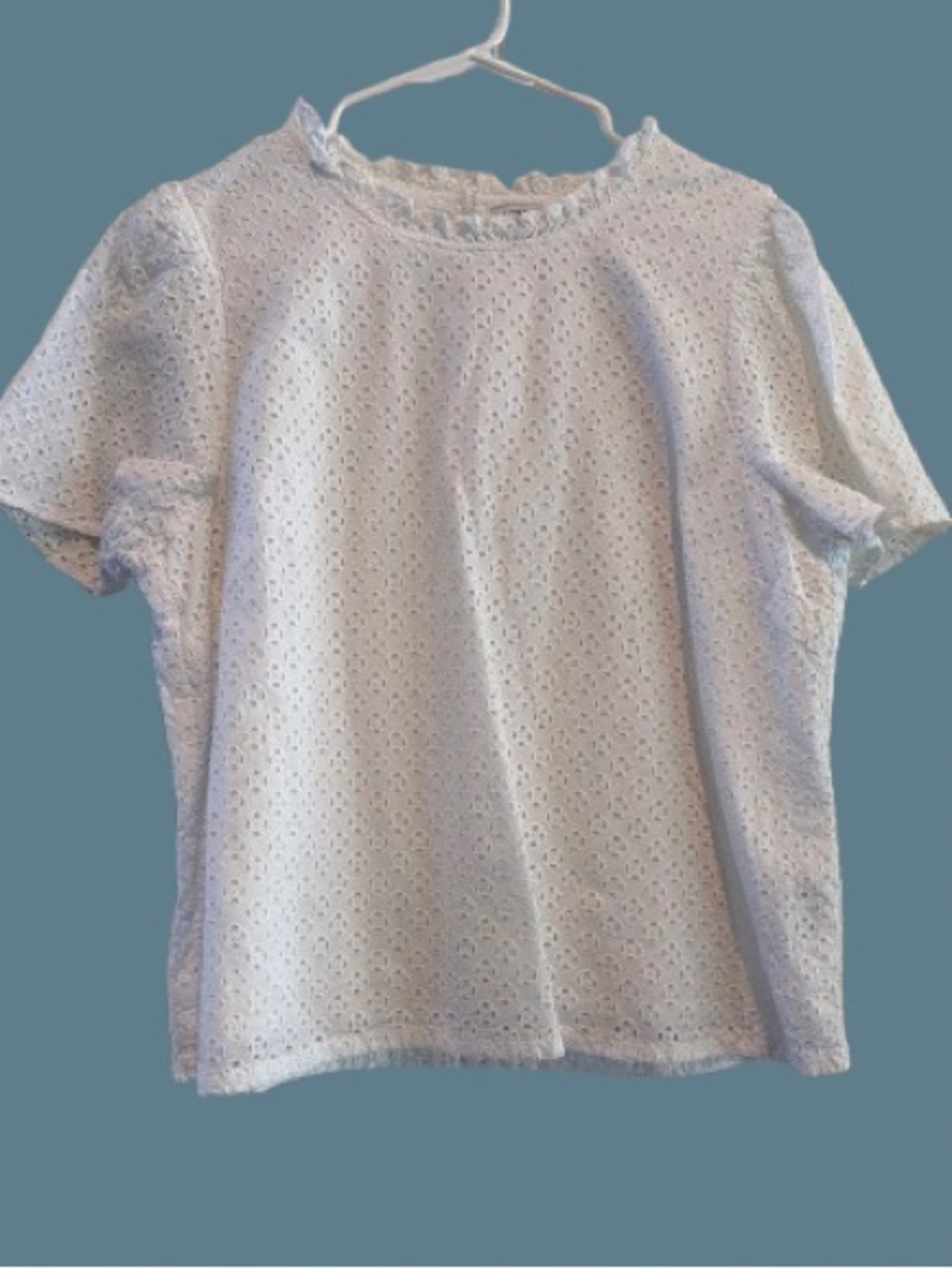 J. Crew White Eyelet Blouse with Scalloped Neckline